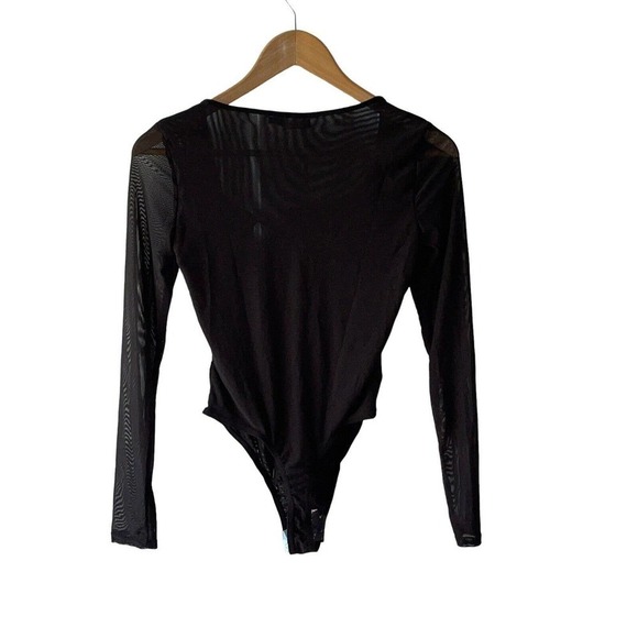 Pretty Little Thing Size 6 Black Sheer Tie Front Bodysuit - New - Picture 3 of 6